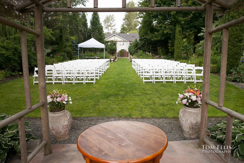 Looking at the wedding ceremony area at Jardin del Sol before the guests have arrived