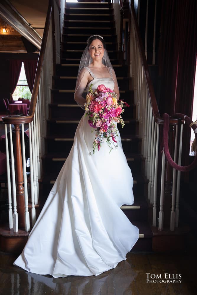 Century Ballroom Wedding - Bride on staircase, full length